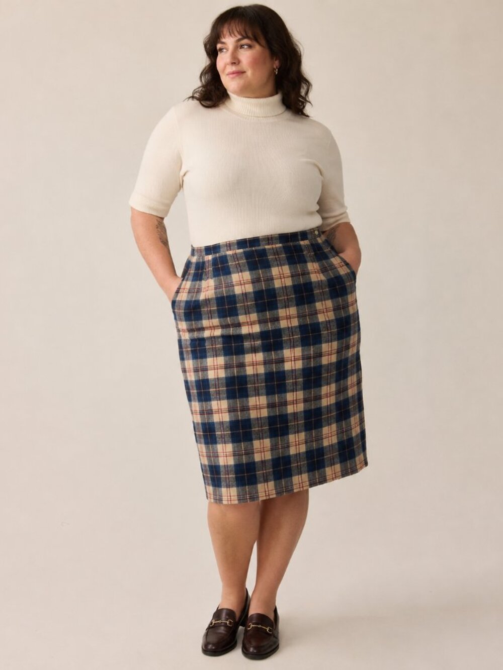 Pendleton 1970s Vintage Plaid Wool Midi Skirt Blue Cream | USA Made classic